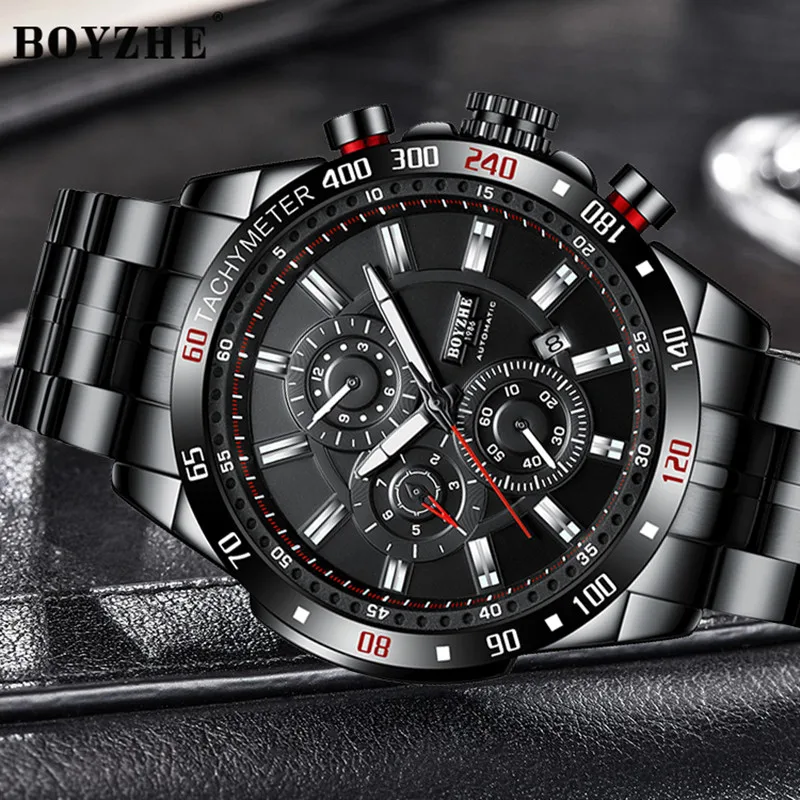 Boyzhe Men Sport Automatic Mechanical Wrist Watch 3 Bar Waterproof Multifunction Display Luminous Hands Male Watches relogio