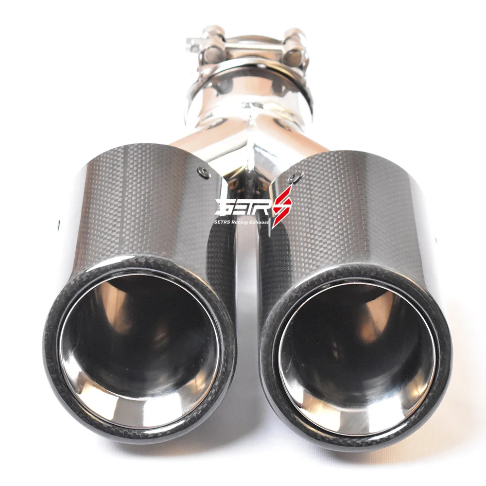 Universal Equal Length Dual Glossy Fiber Carbon Exhaust Pipe Stainless Steel  Bevel Curly Muffler Tip  For Civic