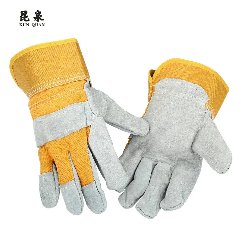 Large mouth lengthened and thickened wrist guard welding cowhide labor protection gloves