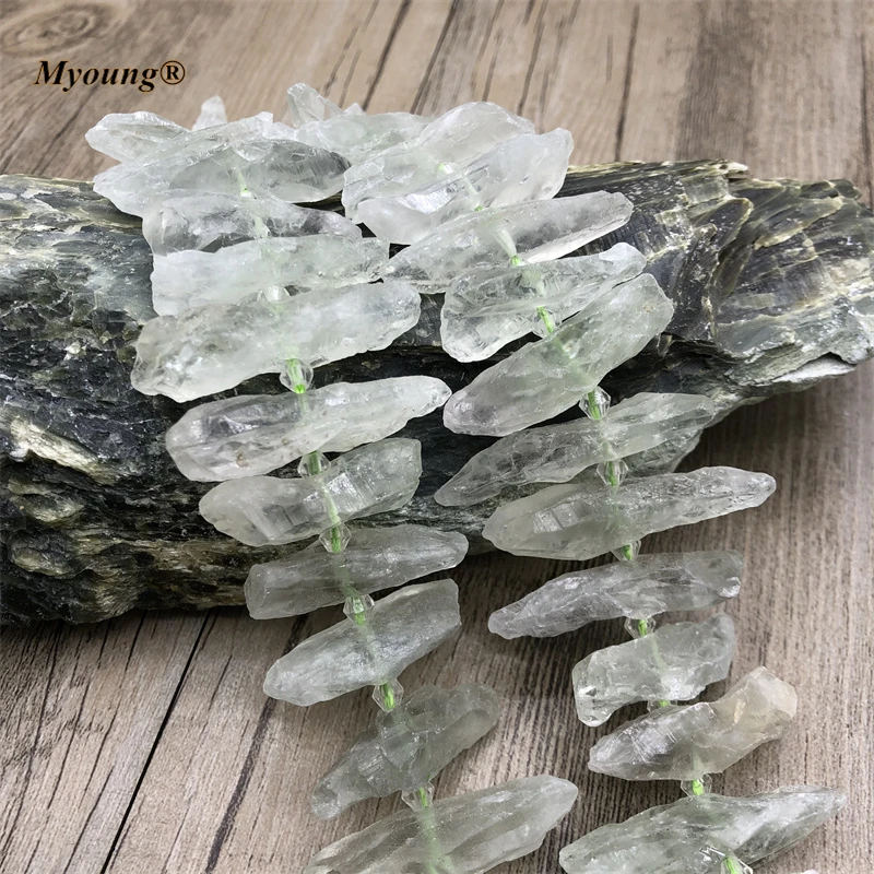 Rock Center Drilled Green Crystal Quartz Spike Point Beads ,Raw Fluorite Stick Necklace Beads For DIY Jewelry MY210508