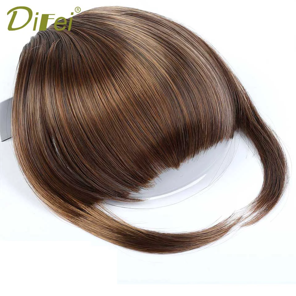 DIFEI-flequillo sintético negro y marrón para mujer, extensión de cabello falso, liso, resistente al calor, flequillo de aire