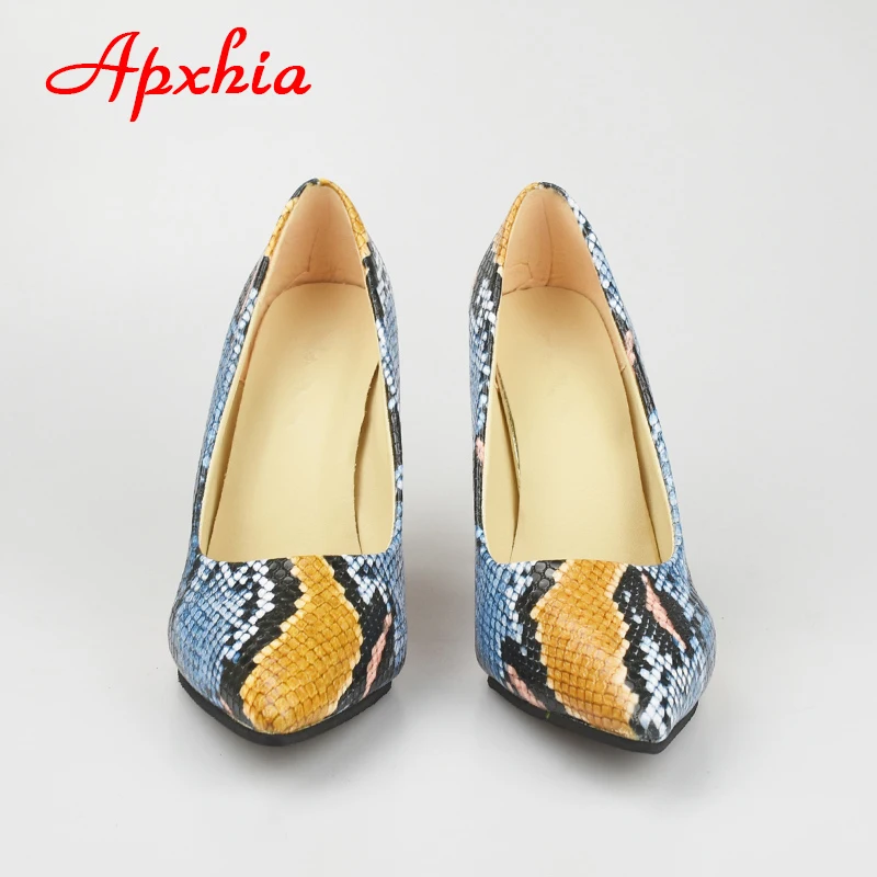 Aphixta Plus Big Size 34-42 Pumps Women Shoes 10cm Thin Heels Snake Print Leather Office Party Dress Stiletto Heels Shoes Woman