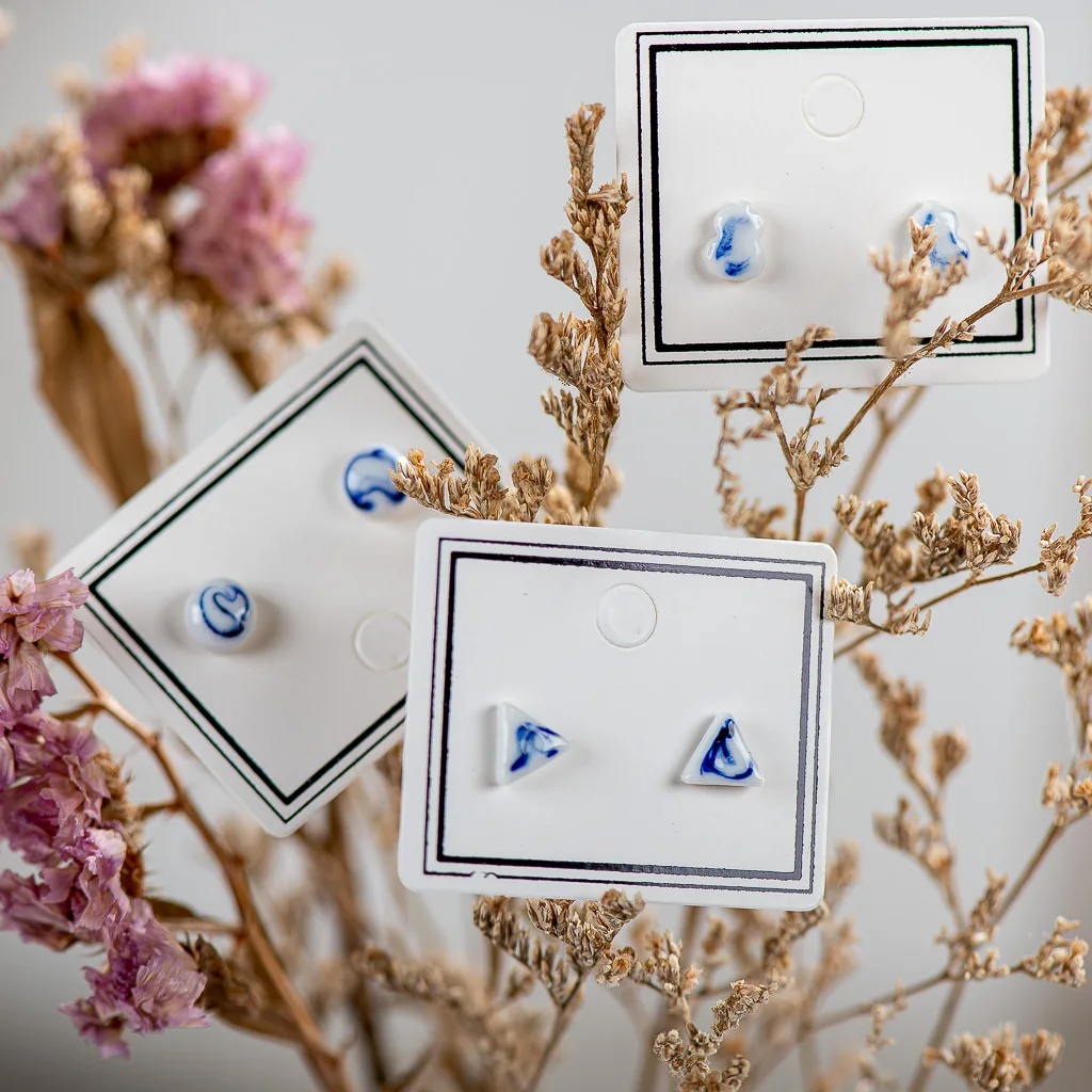 Small And Exquisite Blue And White Ceramic Earrings Hand Painted  Gothique Accessories Bijuterias Jewellery Gift #XN337