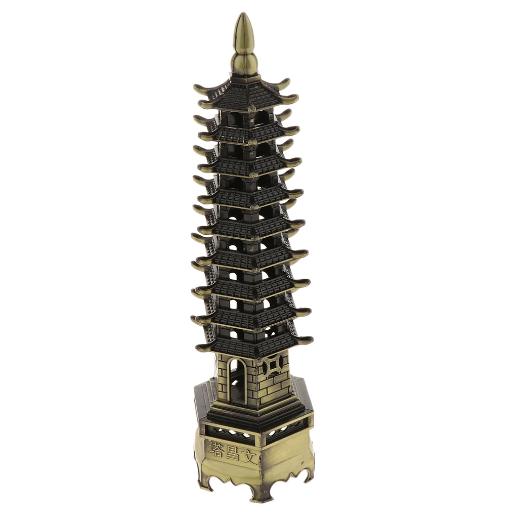 Chinese Buddhism Zinc Alloy Feng Shui Wen Chang Pagoda Tower Crafts Furnishing Articles Tower Model Decorative Ornament