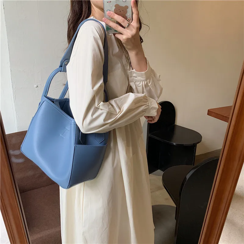 Korean style women handbag Large capacity pu leather bucket Shoulder Bag for Female totes Casual Compound bag bolsa feminina