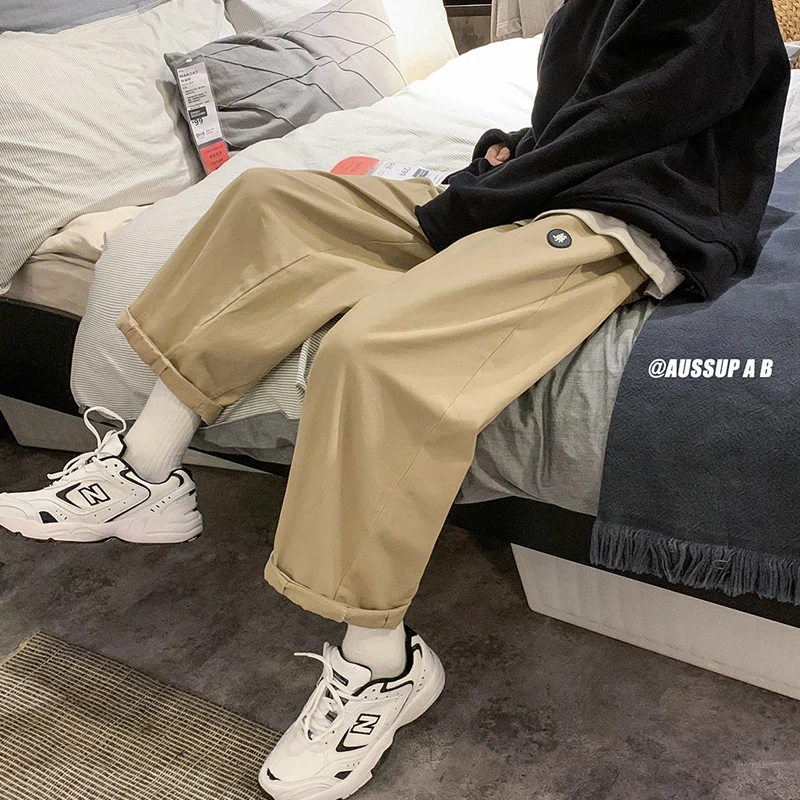 

Wide leg pants men's pants spring and autumn casual pants Korean fashion loose overalls trendy straight pants streetwear New