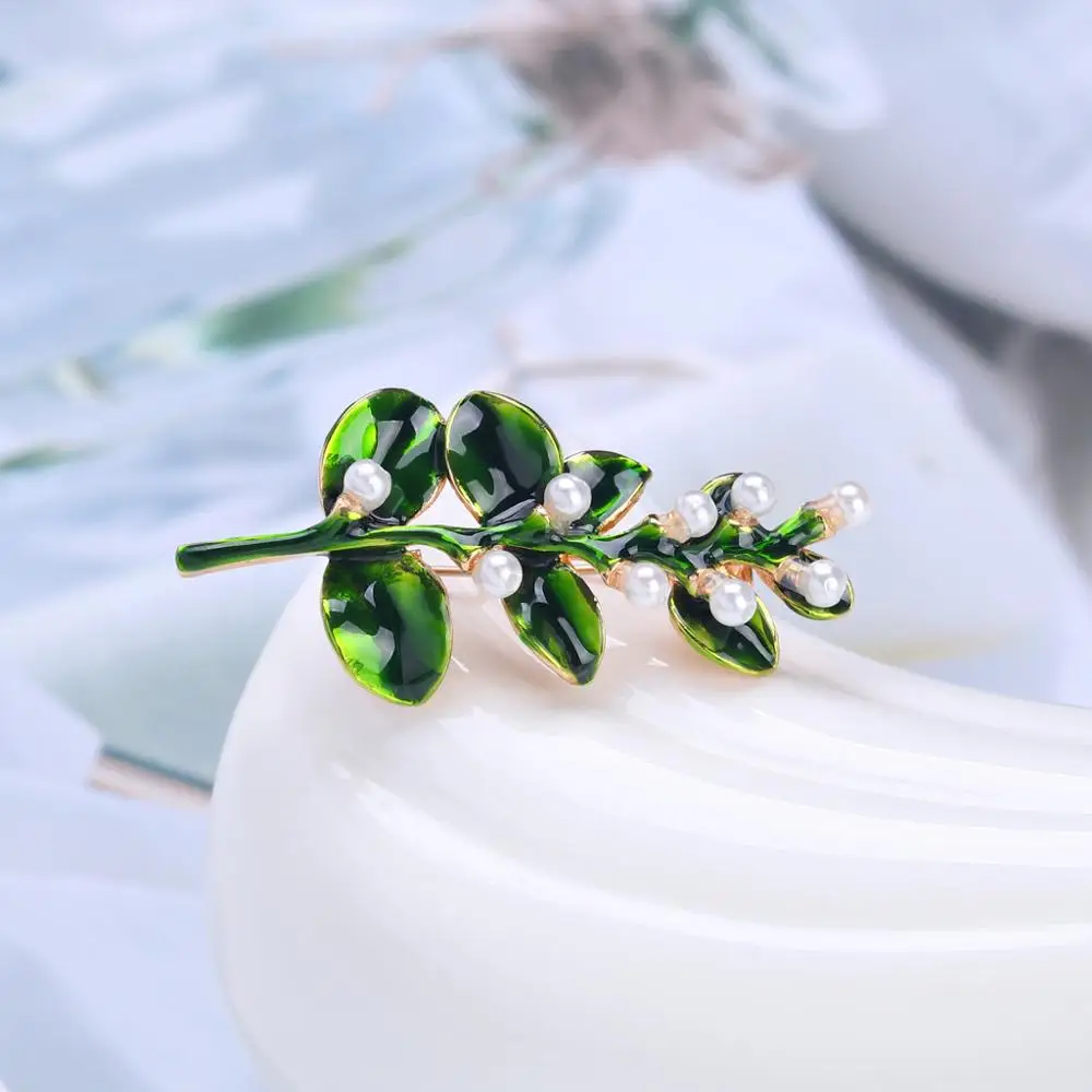 50pcs/lot New Arrival Green/Purple Pearl Leaf Women Fashion Brooch Pin