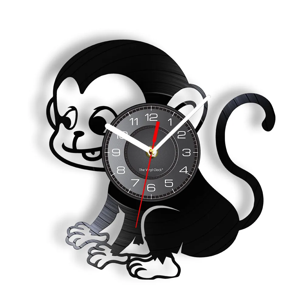 Simian Monkey Vinyl Record Wall Clock Cartoon Animal For Kids Room Baby Nursery Wall Art Favorite Gift For Children Bedroom