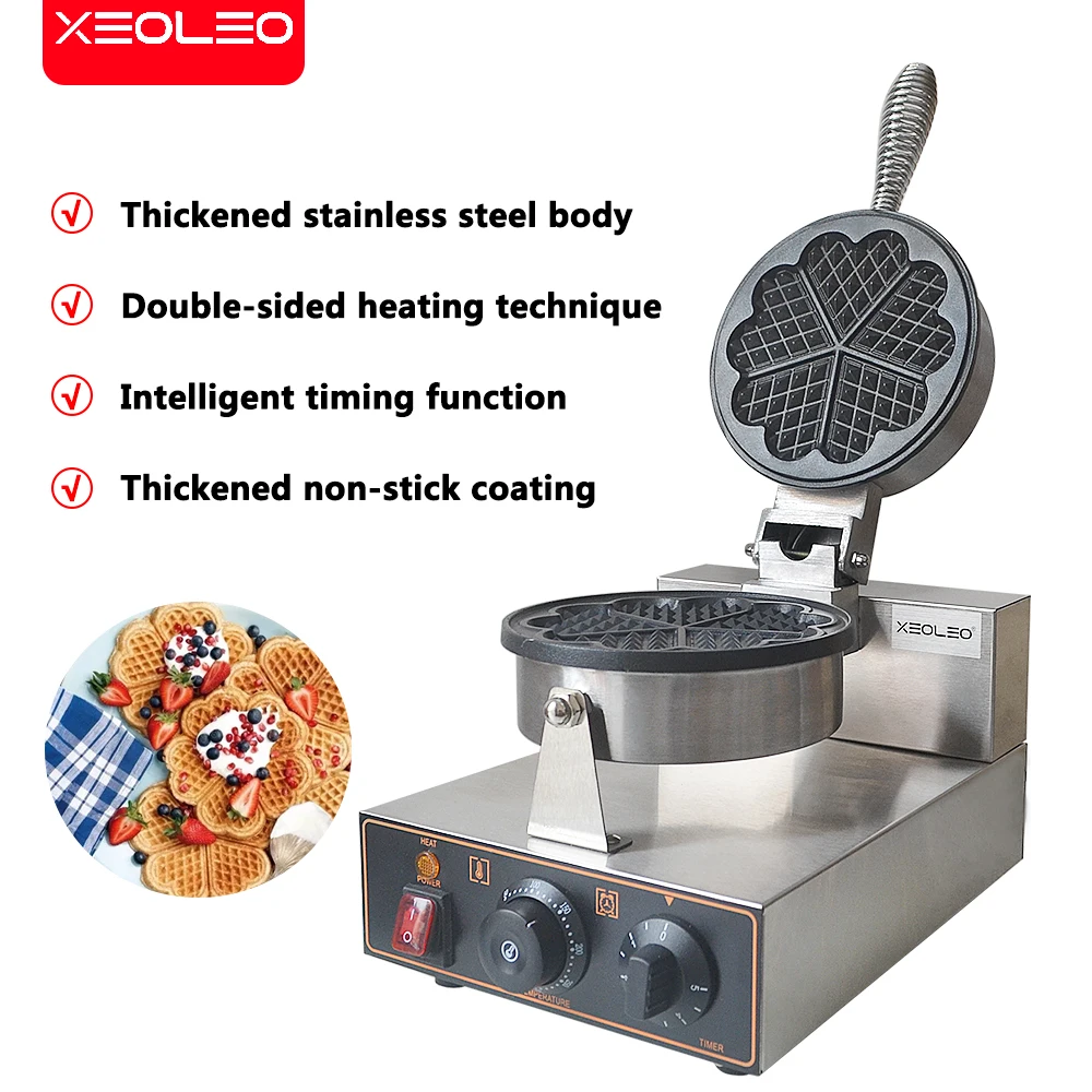 

XEOLEO Electric Waffle Maker 1200W Single Head Heart-Shaped Waffle Machine Non-Stick Coating Kitchen Baked Snacks Equipment