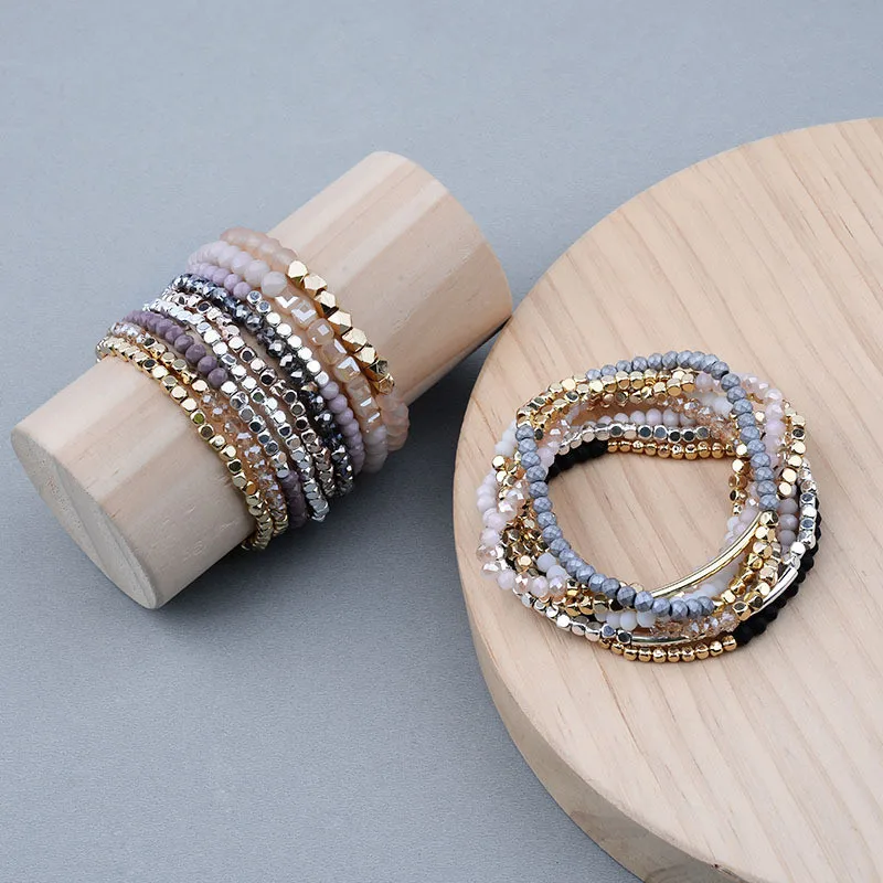 Fashion 1 Strand Bohemian Crystal Bracelets For Women  Wedding Party Acrylic Copper Beads Bangles Golden Color Jewelry For Women