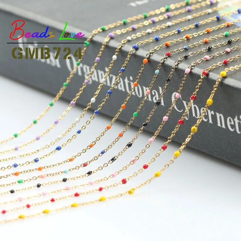 1 meter Gold Color Silver Color Plated Wire Wrapped Rosary Stainless steel Chain Round Bead Chains Jewelry DIY Bracelet Necklace