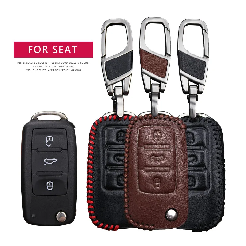 Leather Car Key Cover Case for Seat Ibiza 6J Ateca Arona Tarraco Leon Fr 5F 2 1M MK2 MK3 MK4 MK1 Keyring Key Holder Accessories