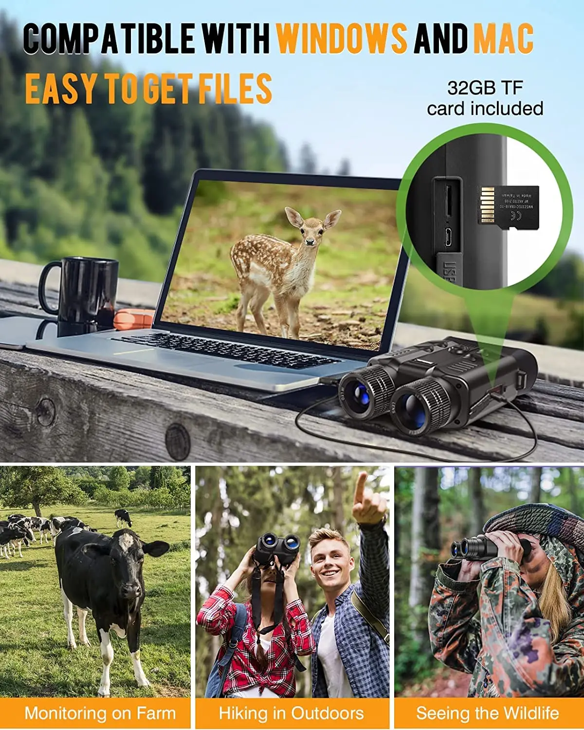 مناظير للرؤية الليلية 1080P 500M 5X البصرية كامل الظلام الرقمية الأشعة تحت الحمراء تلسكوب 32GB 3 'شاشة صور تسجيل الفيديو كاميرا الصيد
