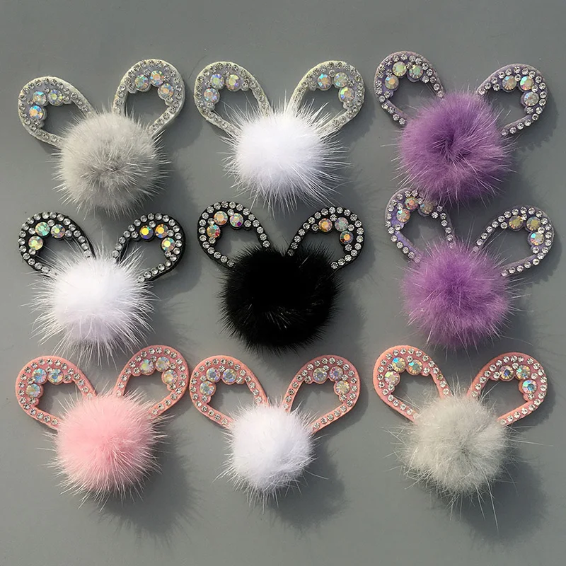 8Pcs 4.5*5.5cm strass fatti a mano Cat Ear Ball Appliques patch per abbigliamento Clip di capelli copricapo artigianato Decor Cap accessori