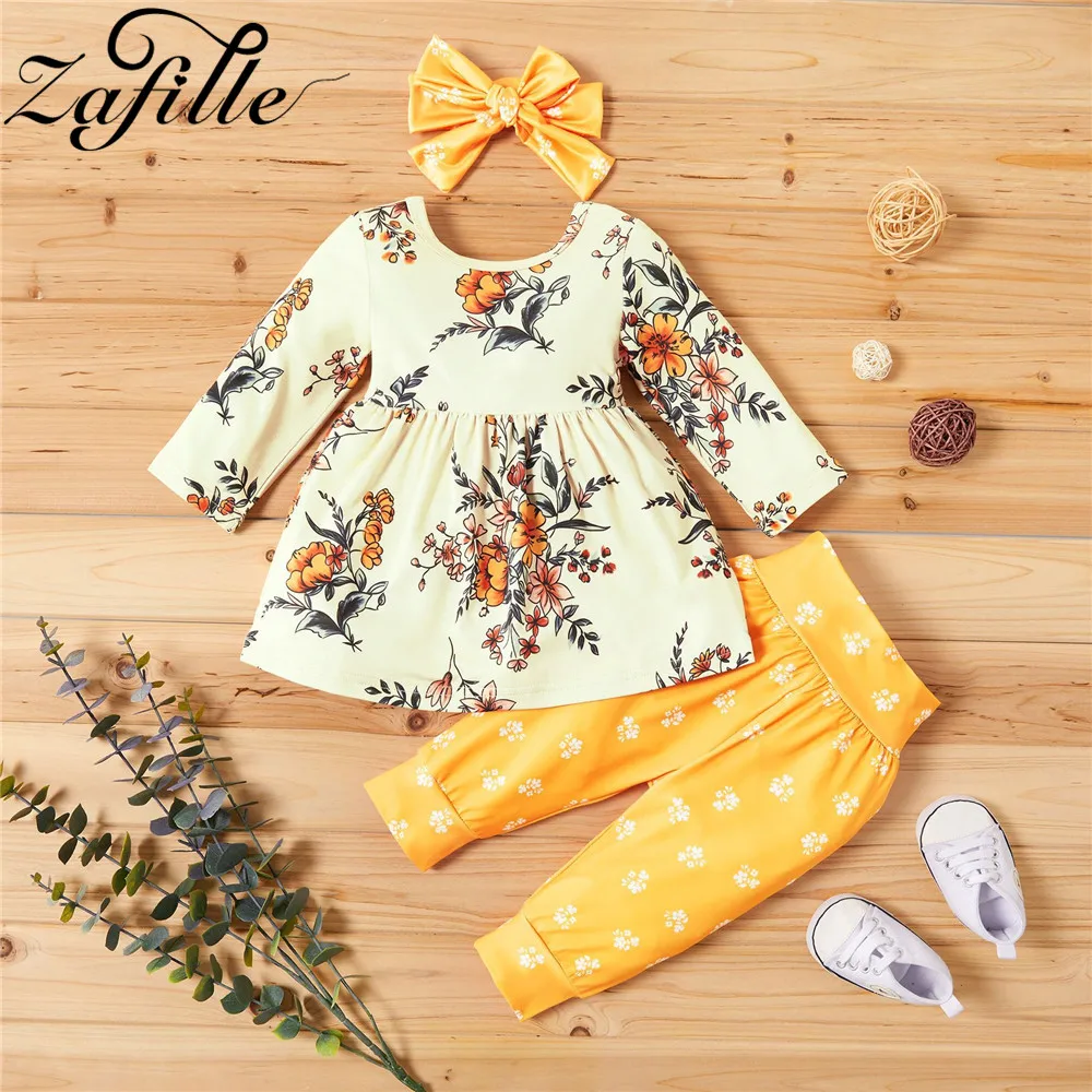 

ZAFILLE 0-5 Years Old Toddler Kids Baby Girl Clothes Set Floral Long T-shirts and Pants Autumn Winter Chidlren's Clothing Girls