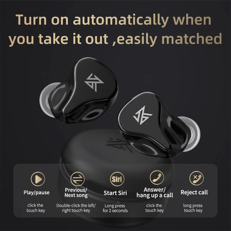 KZ Z1 Pro TWS kopphone True Draadloze Game Oordopjes Touch Control, cancelación de ruido, Auriculares deportivos HiFi compatibles con Bluetooth