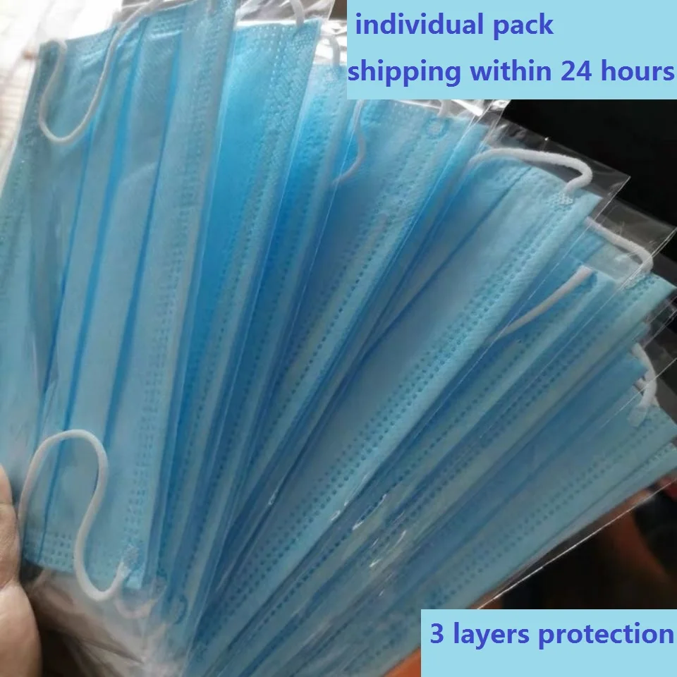 

individual pack Disposable Medical Mask Breathable Surgical Face Mouth Mask Non Wove 3 Layer Ply Filter Anti-Dust Earloops Mask