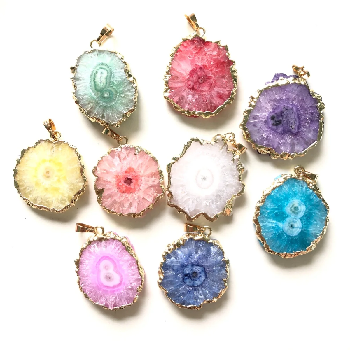 1PC Premium Quality Gold Plated Colorful Natural Quartz Sunflower Agate Druzy Charm Pendant for Jewelry Bracelet Necklace Making