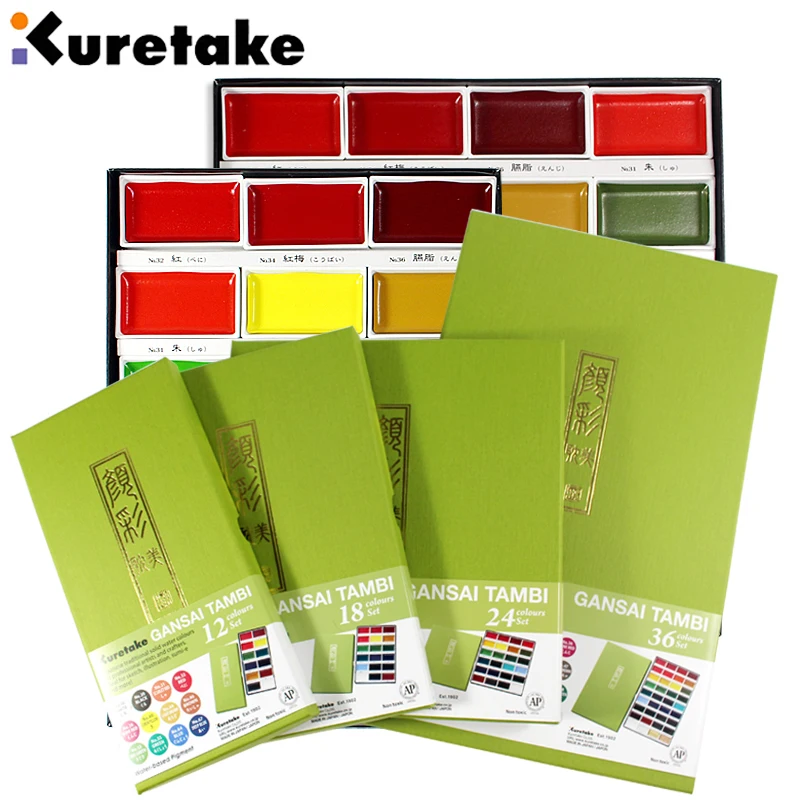 1 Set 12/18/24/36 Colors Kuretake Solid Watercolor Paint Pigment Drawing Art Supplies Freely Soluble Professional Painting Use