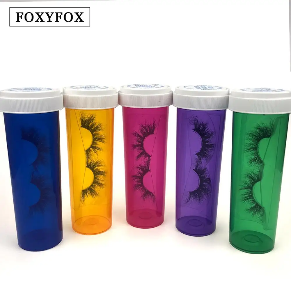 FOXYFOX Wholesale Pill Bottle Lash Box With logo Faux 25mm Mink Eyelashes Case Makeup 3d Mink False Eyelashes Box Faux Cils