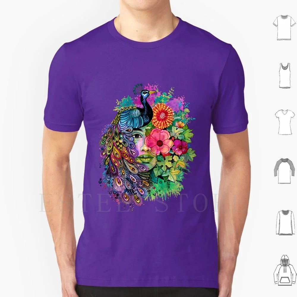 Face And Peacock T Shirt Men Cotton 6xl Peacock Floral Face Portrait Human Womens Woman Face