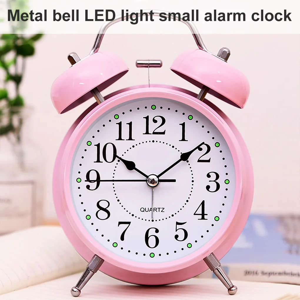 

Retro Alarm Clock Mechanical Double Bell Home Office Desktop Metal Alarm Clock Desk Table Analog Clock Silent with Night Light