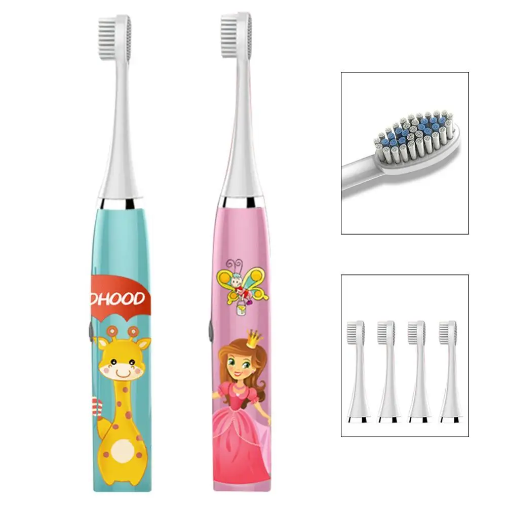 Cartoon Deer Pattern Children Electric Toothbrush with Tooth Brush Heads Electric Teeth Brush Replacement Brush Heads for Kids