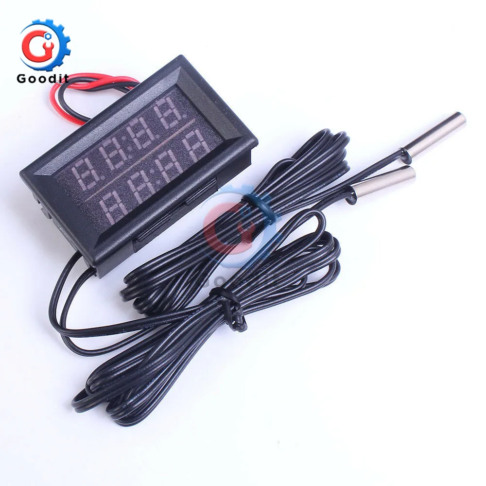 DC 4V-28V Mini LED Dual Display Digital Thermometer Temperature Sensor Tester 0.28 inch w/ NTC Waterproof Metal Probe For Indoor