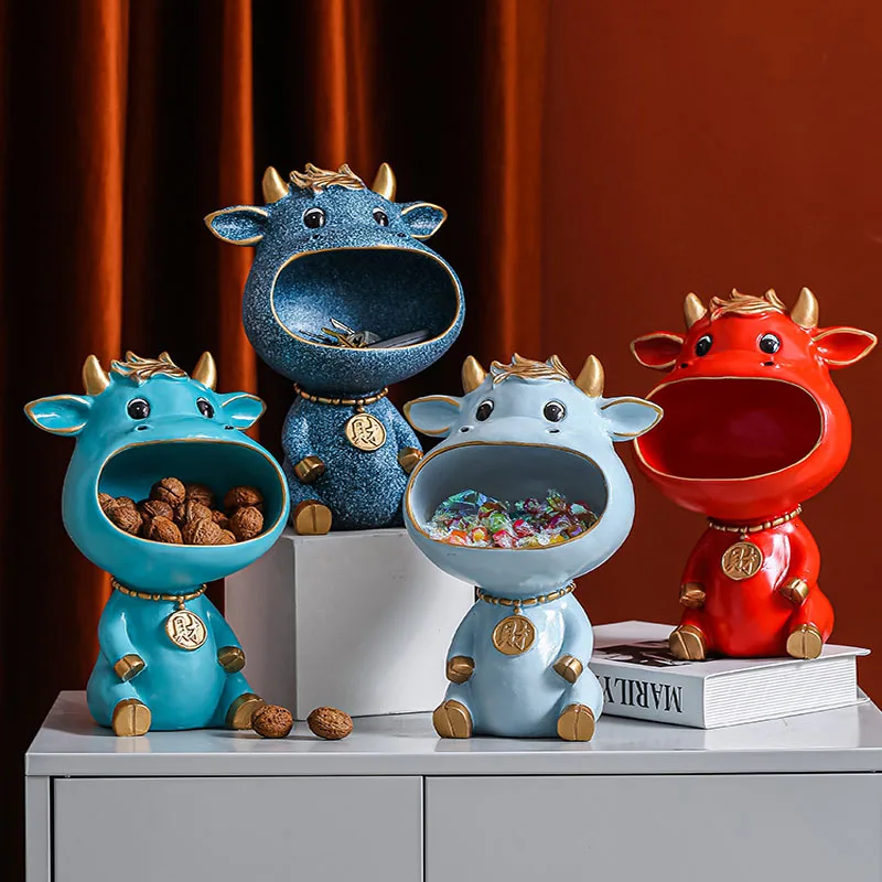 

Cattle Decorative Storage Ornaments Candy Dried Fruit Organizer Jar Resin Embellishments Animal Figures Home Decoration Modern