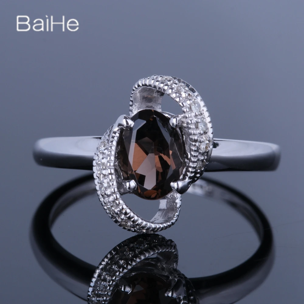 BAIHE Sterling Silver 925 SMOKEY QUARTZ TOPAZ Ring Wedding Band Women Trendy Fine Jewely Anillo Anneau кальцо звенеть Mowhiti