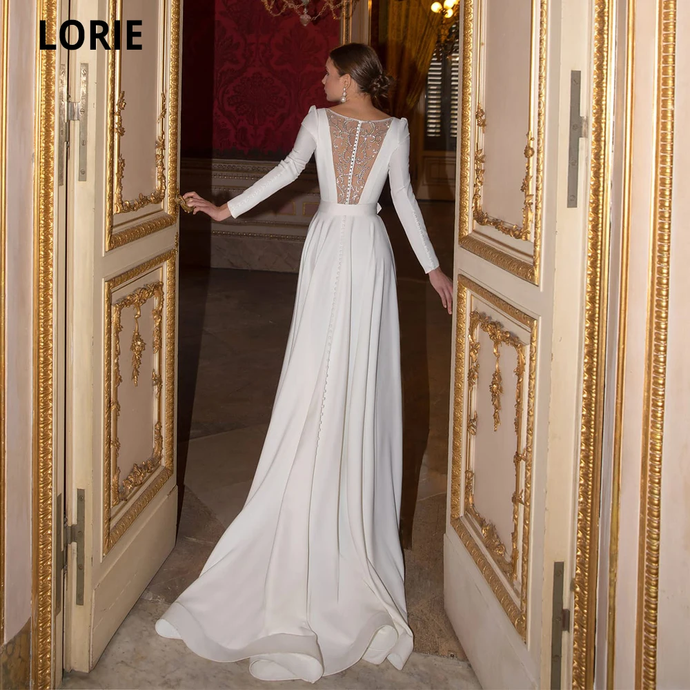 LORIE A-line Simple Wedding Dresses Satin with Lace Beading Bride Gowns with Long Sleeve Beach Boho Princess Party Dresses 2021