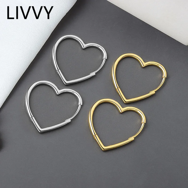 LIVVY Silver Color Korean Simple LOVE Heart Stud Earrings for Women Fashion Elegant Party Jewelry Prevent Allergy Earring