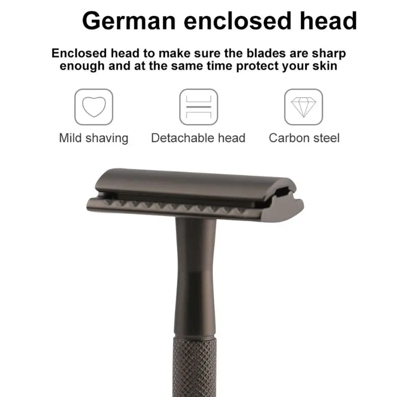 전통적인 빈티지 클래식 레트로 더블 에지 동봉 안전 면도기 미끄럼 방지 긴 손잡이 제모 수동 손 수염 면도기