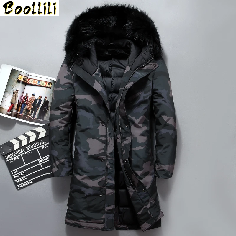 New Boolili 2023 camouflage men's winter jackets high quality fur collar long coat men Long white duck down jacket men 4XL