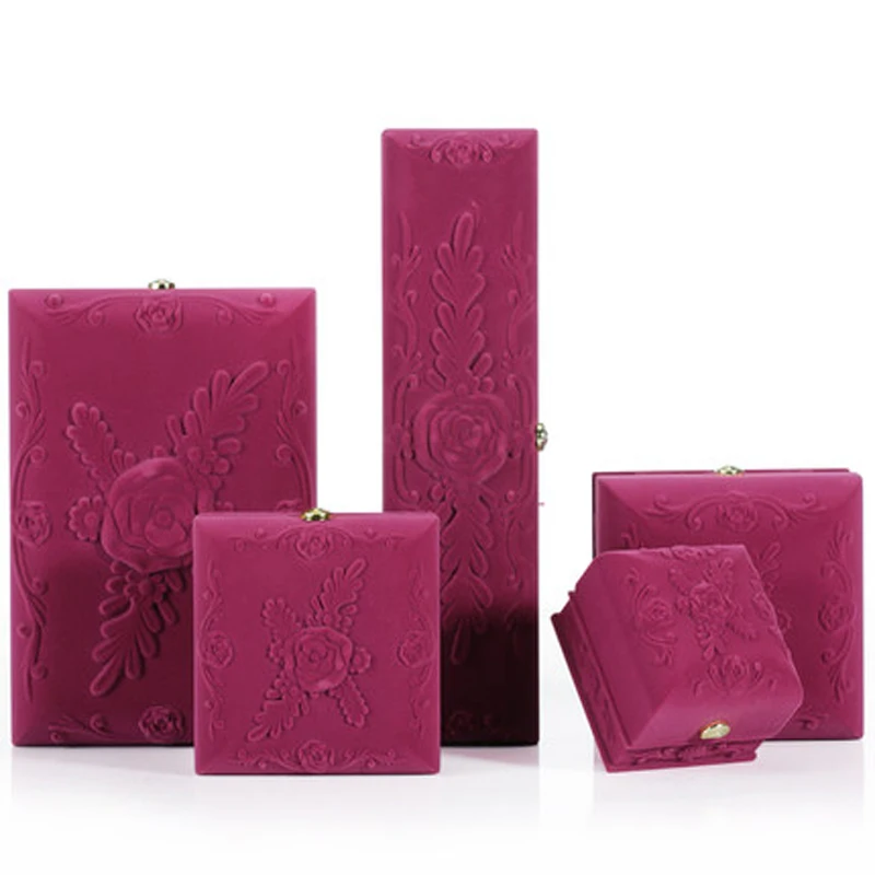 Embossed Rose Velvet Jewelry Box For Rings Earring Necklace Set Display  Bijoux Gift Boxes For Jewellery  trinket box