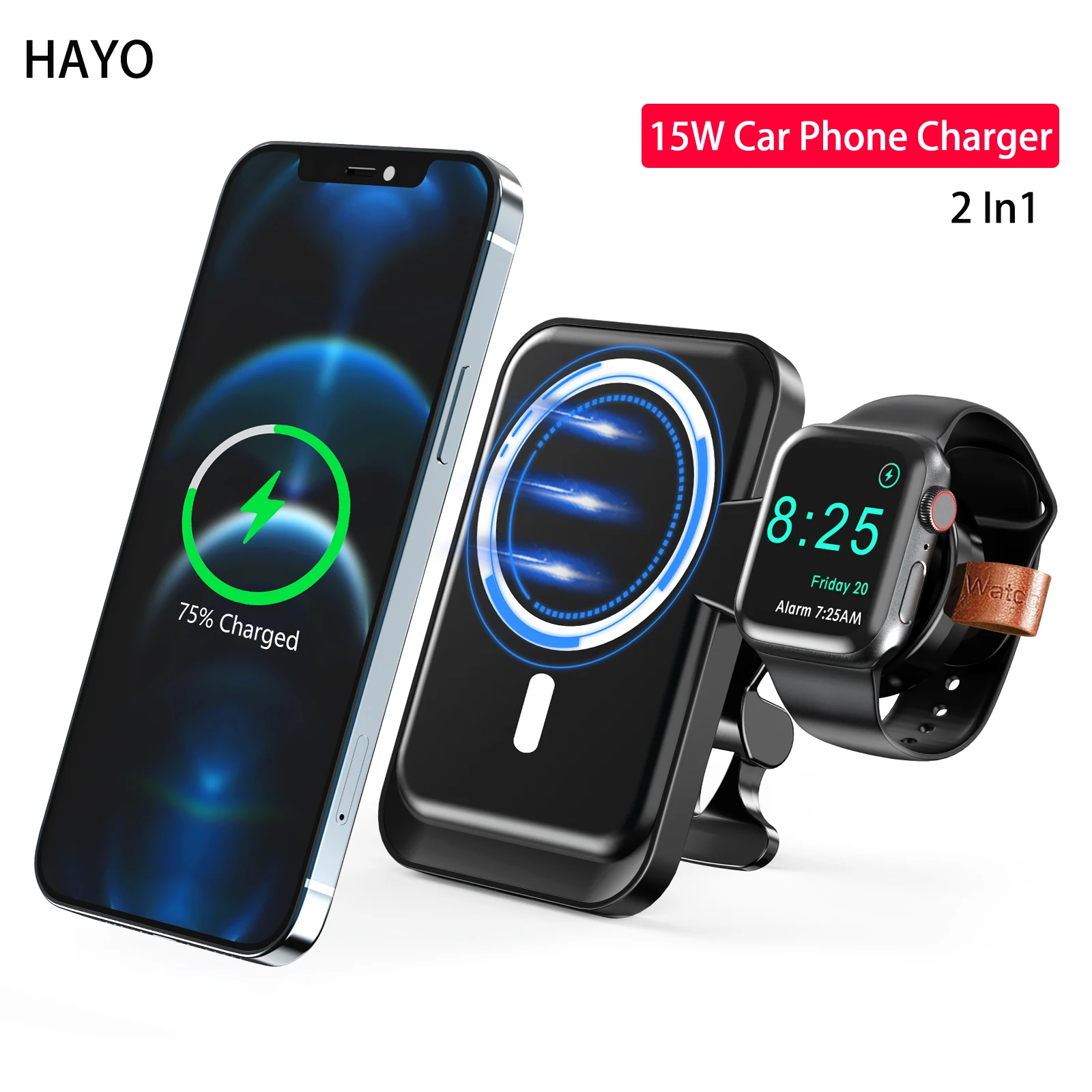 

15W Magnetic Wireless Car Charger Mount for iPhone 12 mini/12 Pro Max Fast Charging Car Phone Holder for Samsung Apple Watch 4 6