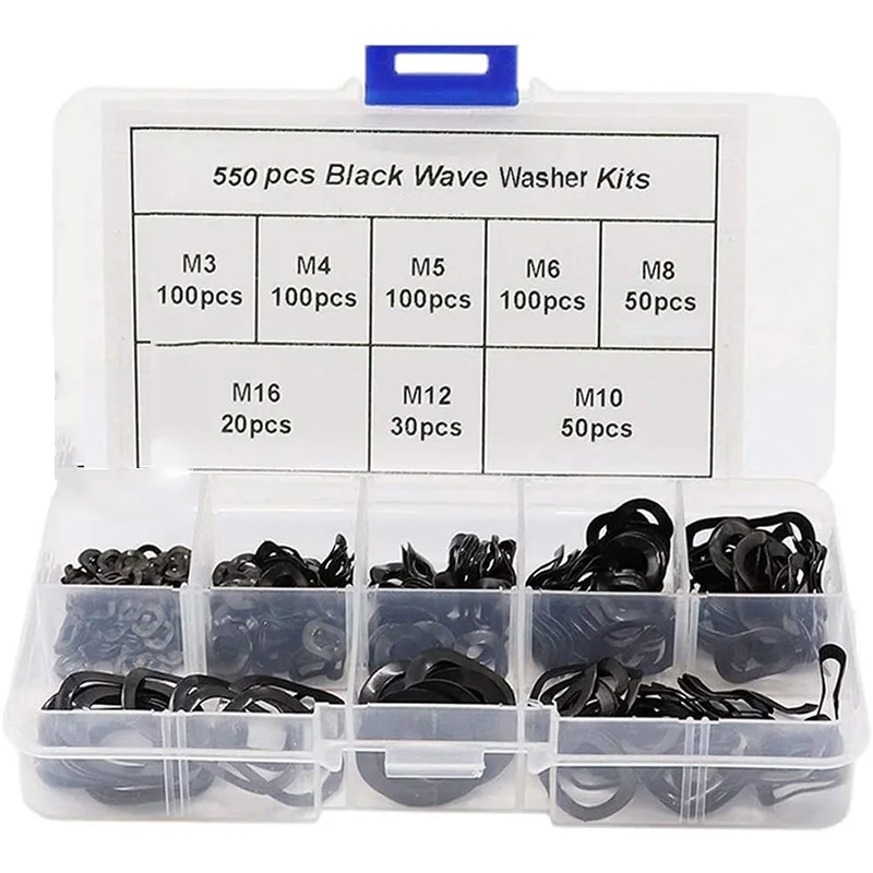 

Black Steel Ring Spring Washer Three Wave Washers 65MN Wave Gasket Assortment Kits-M3 M4 M5 M6 M8 M10 M12 M16(550 Pcs) Promotion