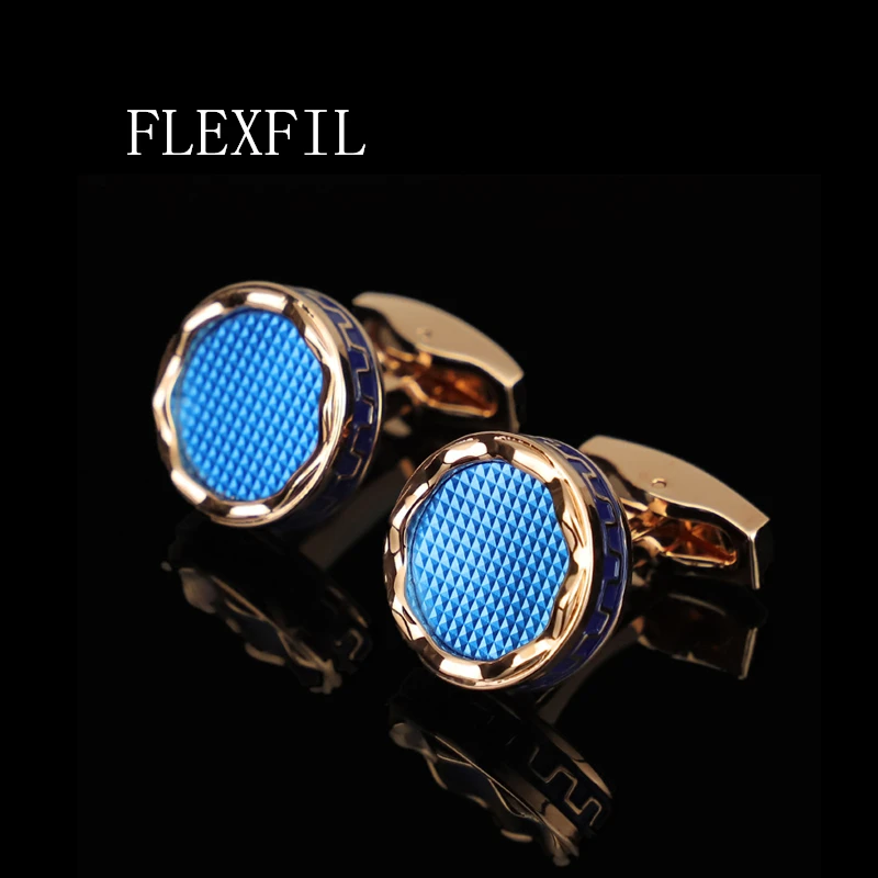 FLEXFIL Luxury shirt cufflinks for men's Brand cuff buttons cuff links gemelos High Quality round wedding abotoaduras Jewelry