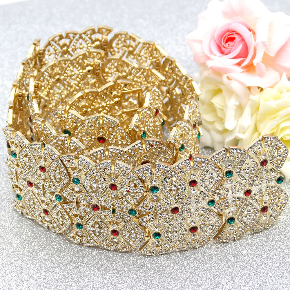 SUNSPICE-MS Big Size Full Rhinestone Women Belt Morocco Gold Silver Color Caftan Waist Chain Ethnic Wedding Jewelry Wholesale