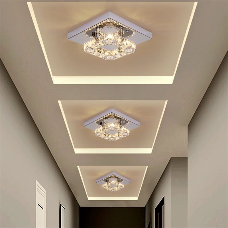 Modern LED Crystal Chandelier Lighting Mirror Rings Ceiling Lamp for Living Room Kitchen Luminaire Home Decor Light Fixture