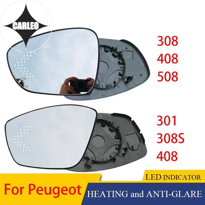 

Car Side View Mirror Lens for Peugeot 301 308 308S 508 Blue HD Glass Large Angle view With Heating Function& LED Indicator Light