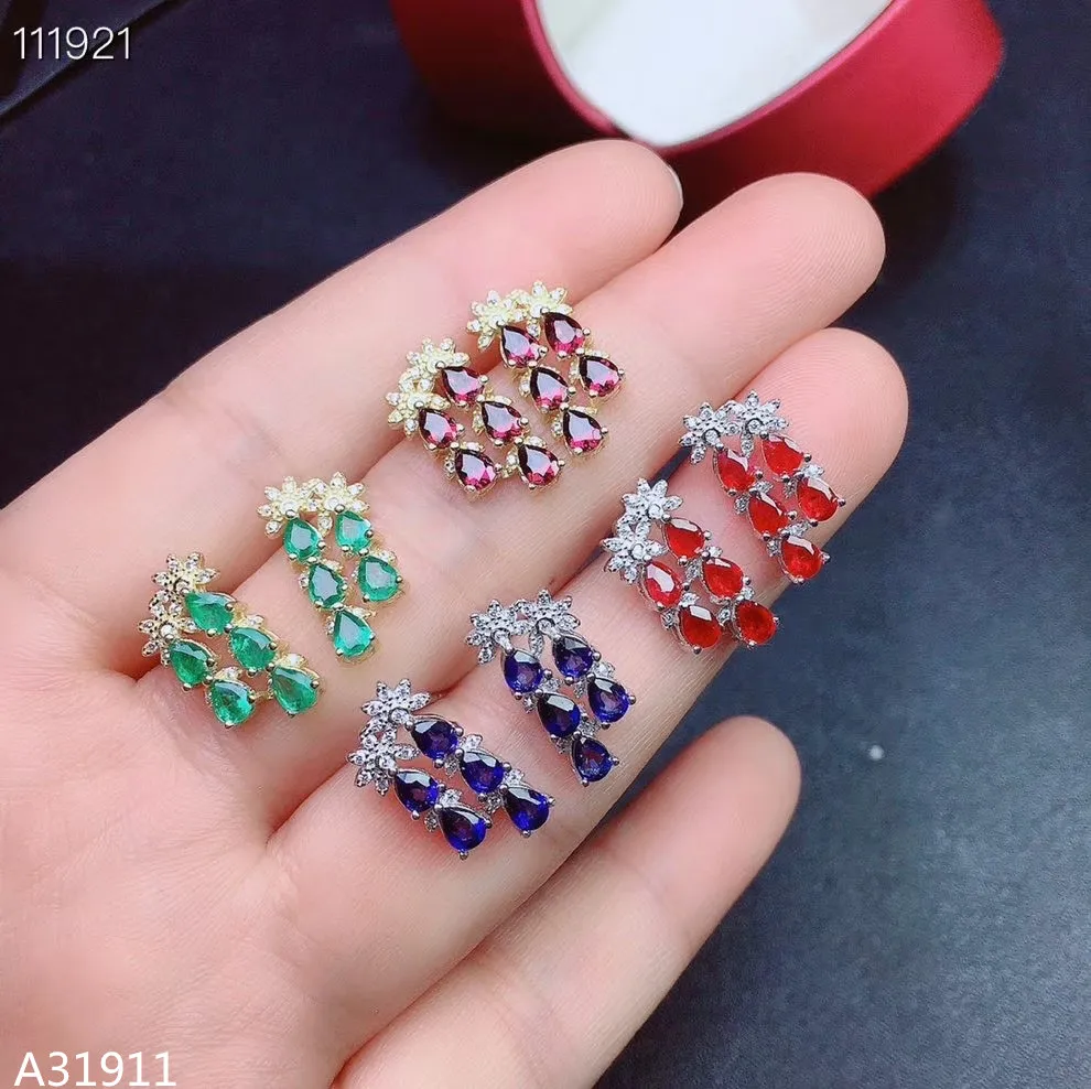 

KJJEAXCMY Fine Jewelry 925 sterling silver natural ruby emerald sapphire garnet female earrings ears good fire color support det