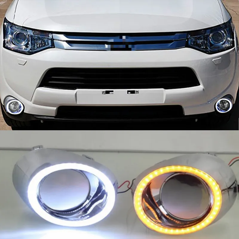 For Mitsubishi Outlander 2013 2014 2015 Daytime Running Light LED DRL fog lamp Driving lights Yellow Turn Signal Lamp