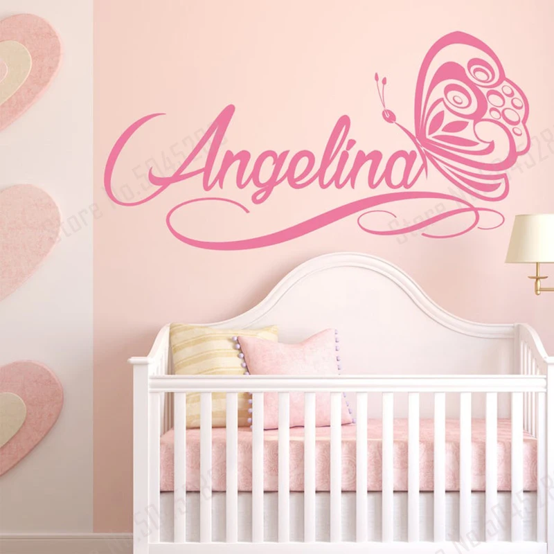 Posh Personality Script Name With Butterfly Wall Sticker Nursery Girls Decal Bespoke Custom Made Vinyl Adhesive DIY Decor Z634