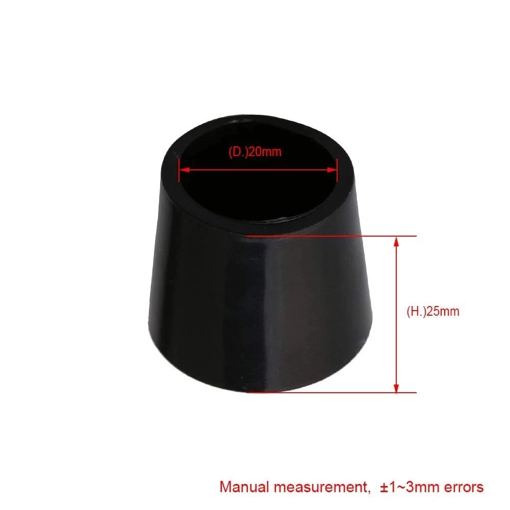 Round Rubber Móveis Tabela Leg, Pé Floor Protectors Cap, Preto, 10, 1214, 16, 18, 20, 25mm Diâmetro Interno, Pacote de 20