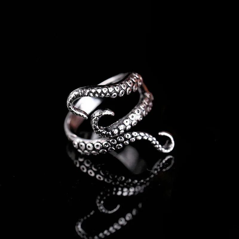 Men's Titanium Steel Octopus Gothic Tentacle Ring, Adjustable Size