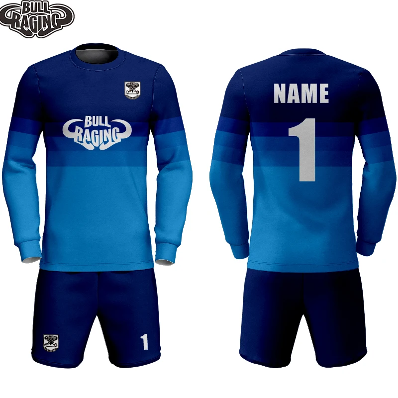 

make your own longsleeve blue football uniform soccer jersey online