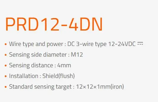 PRD12-4DN Measuring sensor Sensor, Inductive Prox, M12 Round, Shielded, 4mm Sensing, NPN, NO, 3 Wire, 10-30 VDC