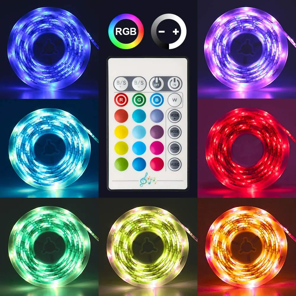 LED TV Backlight 6.56ft 9.84ft RGB 5050SMD Music Control Colors Changing LED Strip Lights with Remote 5V USB Powered LED Light