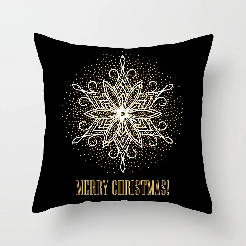 Gold Bronzing Black Cotton Polyester Merry Christmas Cushion Cover Christmas Decor for Home Happy New Year Decor Hot Xmas Gift